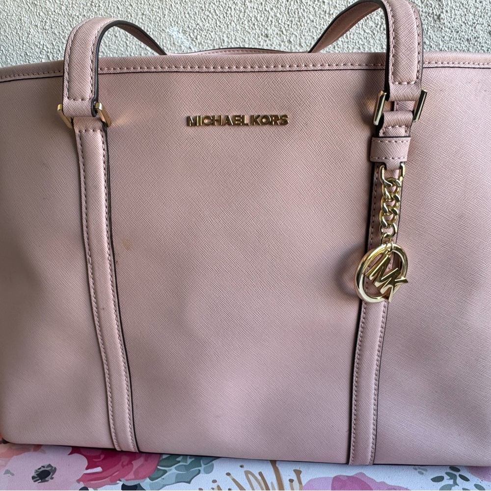 Michael Kors Pale Pink Saffiano Tote with Gold Hardware